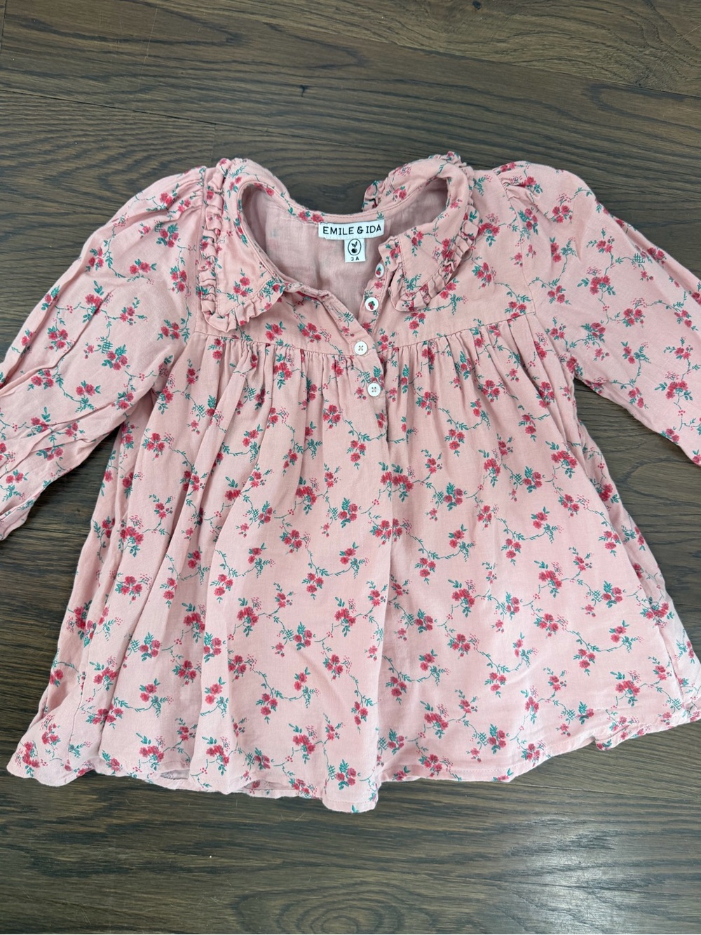 Emile et Ida Pink Floral Ruffle Collar Long Sleeve Top